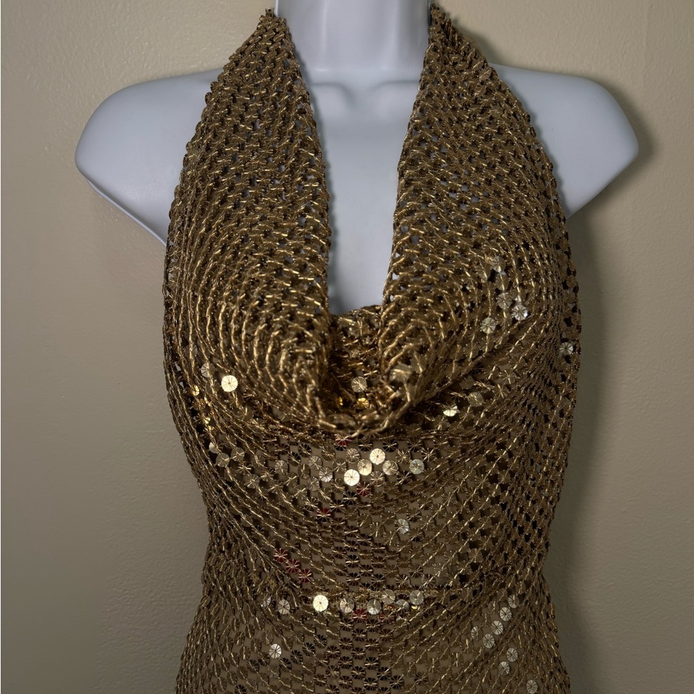 ZARA Gold Sequin Halter Midi dress